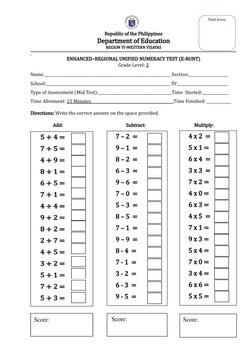 Grade 3 Enhanced Numeracy Test | PDF
