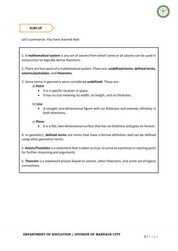 8 | P a g e  
 
DEPARTMENT OF EDUCATION | DIVISION OF MANDAUE CITY 
 
 
Let’s summarize. You have learned that: