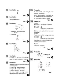 

11.
Resolución:
2 +
 6
17.
Resolución:
Es un ejercicio de pertenencia y no perte-
8 
nencia de conjuntos  .
12.
Resolu