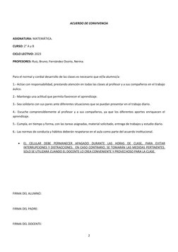 ACUERDO DE CONVIVENCIA
ASIGNATURA: MATEMÁTICA.
CURSO: 2° A y B
CICLO LECTIVO: 2023
PROFESORES: Ruiz, Bruno; Fernández Osorio,