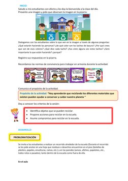 INICIO
Saludo a mis estudiantes con afecto y les doy la bienvenida a la clase del día.
Presento una imagen y pido que observe