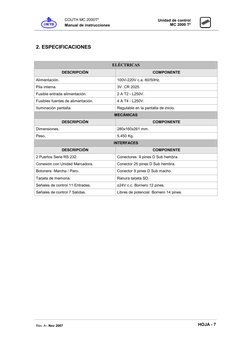 COUTH MC 2000T² 
Manual de instrucciones 
 
Unidad de control 
MC 2000 T² 
 
 
Rev. A– Nov 2007 
 
HOJA - 7 
 
2. ESPECIFIC