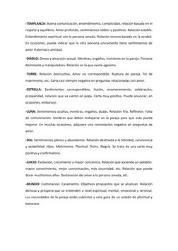 -TEMPLANZA: Buena comunicación, entendimiento, complicidad, relación basada en el
respeto y equilibrio. Amor profundo, sentim