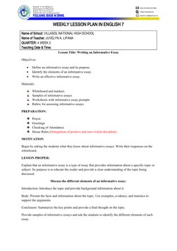 Grade 7 Informative Essay Lesson Plan | PDF | Essays | Lesson Plan