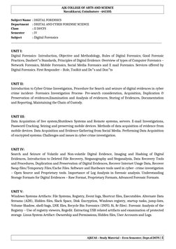 AJK COLLEGE OF ARTS AND SCIENCE
Navakkarai, Coimbatore - 641105
Subject Name : DIGITAL FORENSICS
Department
: DIGITAL AND CYB