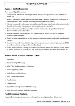 AJK COLLEGE OF ARTS AND SCIENCE
Navakkarai, Coimbatore - 641105
Types of Digital Forensics
Three types of digital forensics a