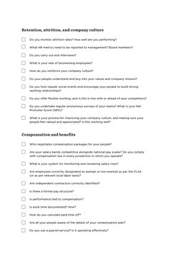 Retention, attrition, and company culture
Do you monitor attrition rates? How well are you performing?
What HR metrics need t