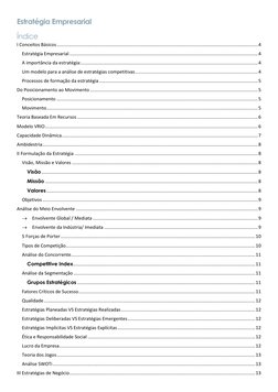 Estratégia Empresarial 
Índice 
I Conceitos Básicos .........................................................................