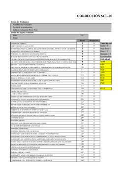 CORRECCIÓN SCL-90-R
Datos del Evaluador
Nombre del evaluador:
Fecha de la evaluación:
Indicar evaluación Pre o Post:
Datos de