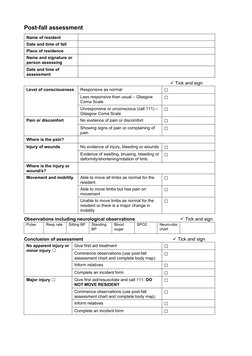 Post-Fall Assessment Checklist | PDF | Coma | Causes Of Death