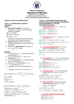 Basic Calculus Limits Reviewer | PDF | Tangent | Slope