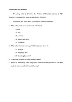 Financial Literacy Analysis of ABM Students | PDF | Financial Literacy ...