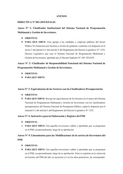 ANEXOS
DIRECTIVA N° 001-2019-EF/63.01
Anexo N° 1: Clasificador Institucional del Sistema Nacional de Programación
Multianual