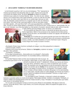   LEE EL CUENTO  “ZUMBAYLLU” DE JOSÉ MARÍA ARGUEDAS  
 
   La terminación quechua "yllu" es una onomatopeya. "Yllu" repres