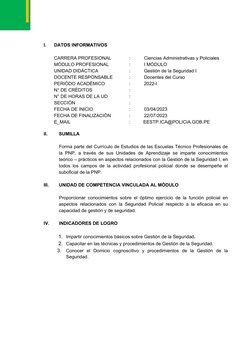 I.
DATOS INFORMATIVOS
CARRERA PROFESIONAL
:
Ciencias Administrativas y Policiales
MÓDULO PROFESIONAL
:
I MÓDULO
UNIDAD DIDÁCT