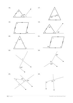 3 | P a g e  
         
 
 
 
 
           Parallel Lines Worksheet Pack 
16. 
 
 
 
 
 
 
17. 
 
18. 
 
 
 
 
 
 
19. 
 
20.