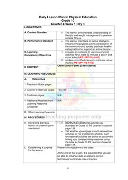 Grade 10 PE 4th Quarter Lesson Plan | PDF | Wellness