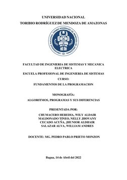 UNIVERSIDAD NACIONAL 
TORIBIO RODRÍGUEZ DE MENDOZA DE AMAZONAS 
 
 
 
 
 
 
 
FACULTAD DE INGENIERIA DE SISTEMAS Y MECANICA
