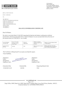 ENCHAKKAL 
  HDFC BANK LTD. 
TC. 84/2298, AIRPORT ROAD, 
ENCHAKKAL, TRIVANDRUM  
THIRUVANANTHAPURAM 
   KERALA INDIA 
 
REF