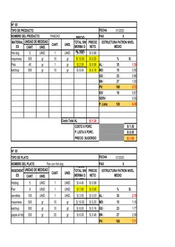 Nº  05
TIPO DE PRODUCTO
FECHA
01/2020
NOMBRE DEL PRODUCTO
PANCHO
PAX
8
UNIDAD DE MEDIDAD
CANT.
UNID.
CANT.
UNID.
Hot dog
5
UN