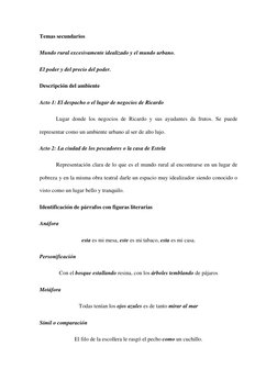 Temas secundarios 
Mundo rural excesivamente idealizado y el mundo urbano. 
El poder y del precio del poder. 
Descripción del