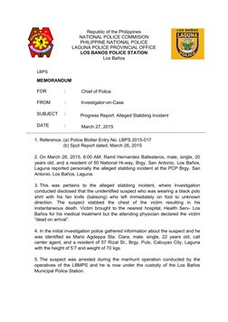 LBPS
MEMORANDUM
e
1. Reference: (a) Police Blotter Entry No. LBPS 2015-017
                            (b) Spot Repor