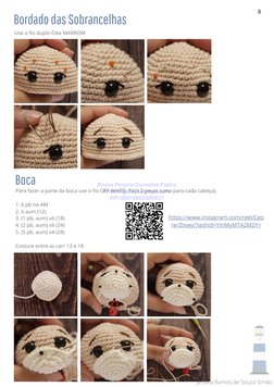 Para fazer a parte da boca use o fio OFF WHITE. Faça 2 peças (uma para cada cabeça).
1. 6 pb no AM
2. 6 aum (12)
3. (1 pb, au