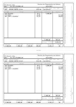 CNPJ: 00.000.000/001-36
Código
CBO
Emp.
Local
Depto.
Setor
Seção
Fl.
014
Cód.
Referência
1
101
SALÁRIO
30 d
2
973
INSS
14,0%