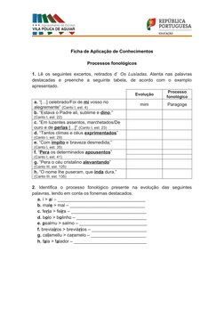 Ficha de Aplicação de Conhecimentos
Processos fonológicos
1. Lê os seguintes excertos, retirados d’  Os Lusíadas. Atenta nas