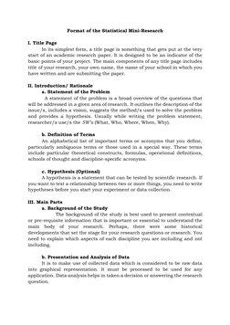 Format of the Statistical Mini-Research 
 
I. Title Page 
  
In its simplest form, a title page is something that gets put