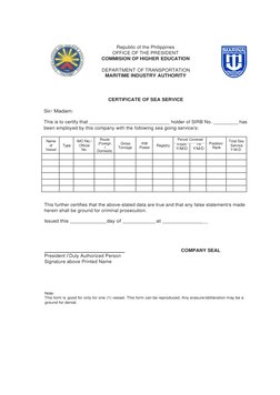 Sea Service Formular Certificate of Sea Service Form | PDF | Business | Technology & Engineering
