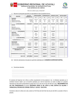 GOBIERNO REGIONAL DE UCAYALI
GERENCIA REGIONAL DE INFRAESTRUCTURA
SUB GERENCIA DE OBRAS
“Año de la unidad, la paz y el desarr