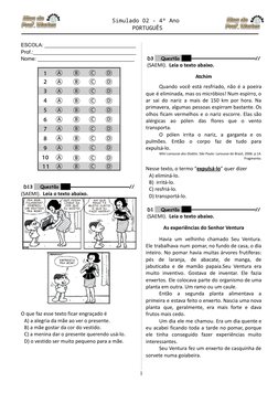Simulado 02 - 4º Ano
PORTUGUÊS
ESCOLA: ________________________________
Prof.:____________________________________
Nome: ____
