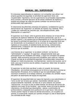 MANUAL DEL SUPERVISOR 
En empresas especializadas en vigilancia o en compañías que utilizan sus 
propios guardias de segurida