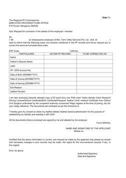 PF Joint Declaration Correction Request | PDF