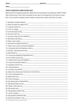 Sacks Sentence Completion Test Insights | PDF | Self-Improvement | Wellness