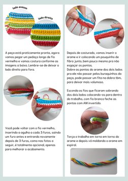 A peça está praticamente pronta, agora
vamos pegar um pedaço longo de fio
vermelho e vamos costura conforme as
imagens a ba