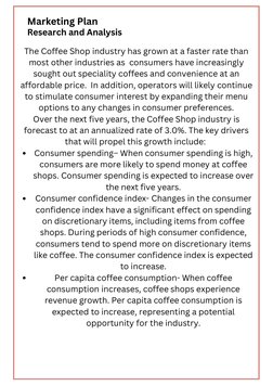 Marketing Plan
Research and Analysis
Consumer spending– When consumer spending is high,
consumers are more likely to spend mo
