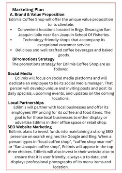 Marketing Plan
Convenient locations located in Brgy. Siwaragan San
Joaquin Iloilo near San Joaquin School Of Fisheries.
Techn