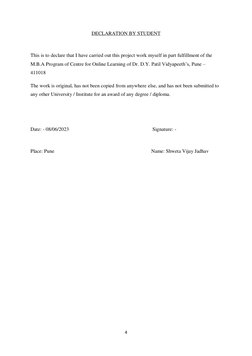 4 
 
DECLARATION BY STUDENT 
 
This is to declare that I have carried out this project work myself in part fulfillment of the