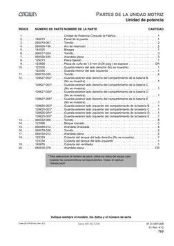 Unidad de potencia
789
Serie RR RD 5700
01.0-1457-008
01 Rev. 4/12
ÍNDICE
NÚMERO DE PARTE NOMBRE DE LA PARTE
CANTIDAD
Indique
