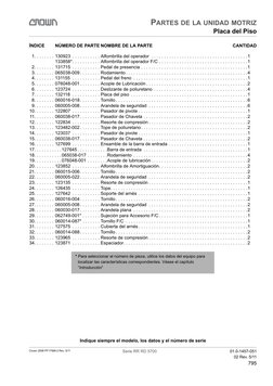 Placa del Piso
795
Serie RR RD 5700
01.0-1457-051
02 Rev. 5/11
ÍNDICE
NÚMERO DE PARTE NOMBRE DE LA PARTE
CANTIDAD
Indique sie