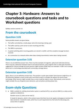 © Cambridge University Press 2019 
Chapter 3: Hardware: Answers to 
coursebook questions and tasks and to 
Worksheet question