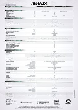 ESPECIFICACIONES
SÍGUENOS EN:
BÚSCANOS COMO:
ToyotaPeru
La garantía otorgada al TOYOTA AVANZA está referida exclusivamente a