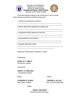 Assertion Lesson Plan Overview | PDF