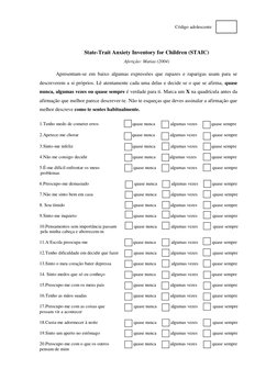 State-Trait Anxiety Inventory for Children (STAIC) 
Aferição: Matias (2004) 
Apresentam-se em baixo algumas expre