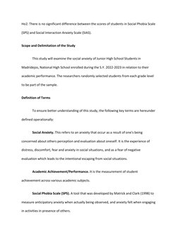 Ho2. There is no significant difference between the scores of students in Social Phobia Scale
(SPS) and Social Interaction An