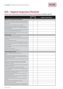 6 /  SECTION 5_RECORDING FORMS & ADDITIONAL RESOURCES 
ISSUE 7 APRIL 2019
SC5 – Hygiene Inspection Checklist 
Simple checks o