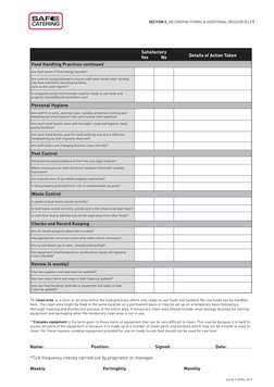 SECTION 5_RECORDING FORMS & ADDITIONAL RESOURCES / 7 
ISSUE 7 APRIL 2019
Satisfactory 
Details of Action Taken 
Yes  
No 
Foo