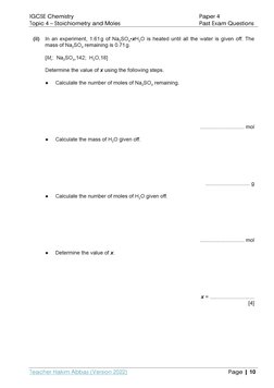 IGCSE Stoichiometry Past Exam Questions | PDF | Unit Processes ...